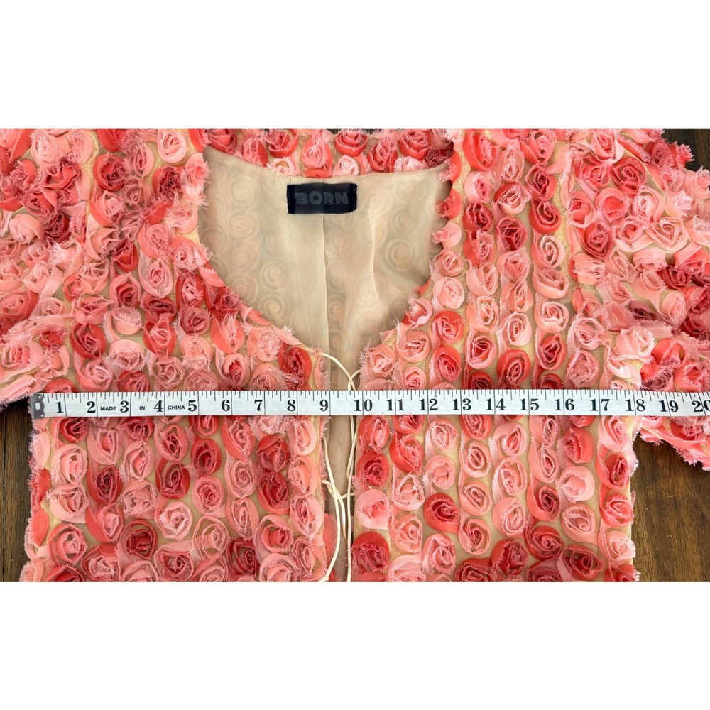 Born Supply XL Pink 3D Rosette Crop Top Tie Front Floral Coquette Blouse cropped - Picture 10 of 14